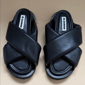 Jil Sander Black Criss-Cross Leather Slides